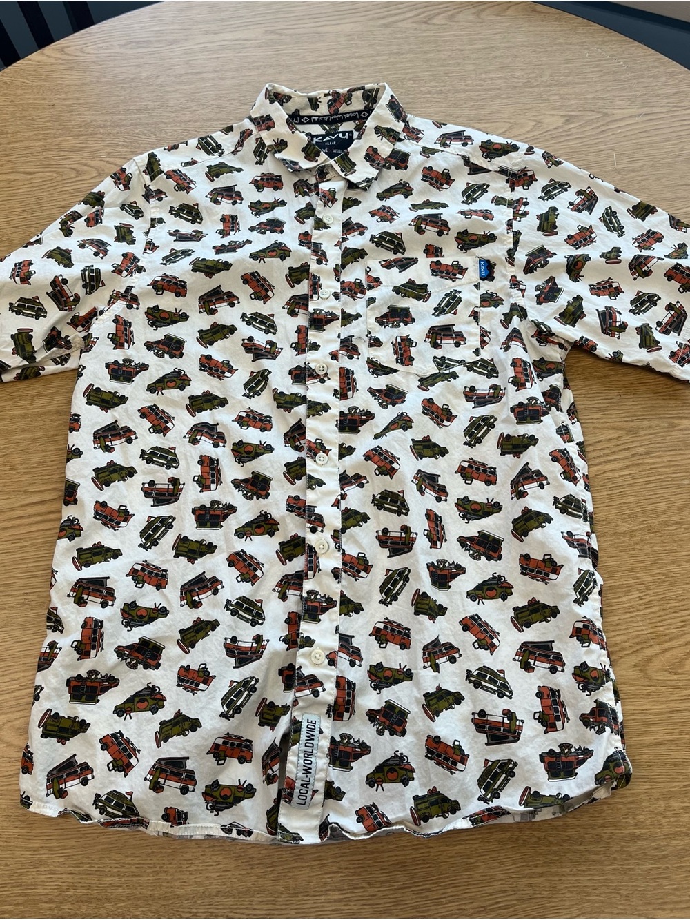 Kavu Short-Sleeve Button-Up Shirt with Multi Car Print